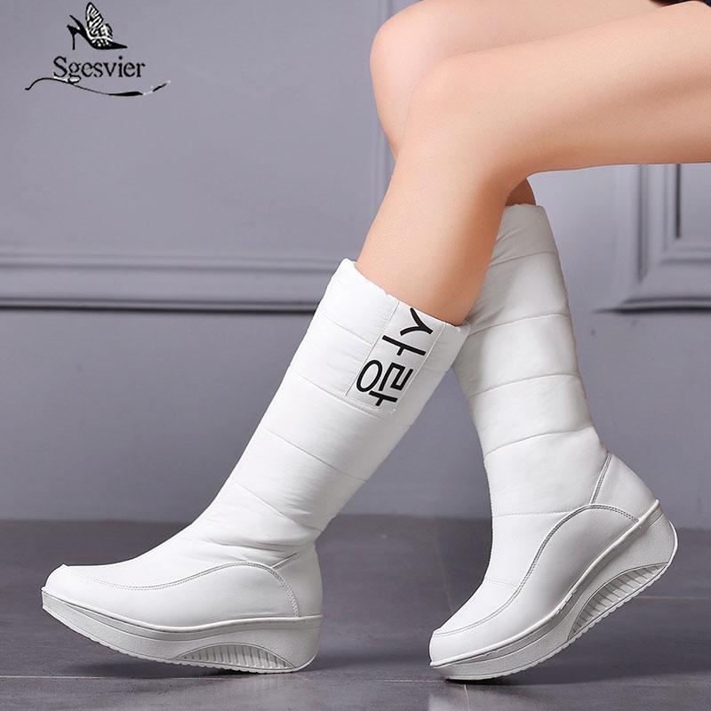 

Sgesvier 3 Colors down snow boots women shoes South Korea style platform boots wedges mid calf female plush winter, Black