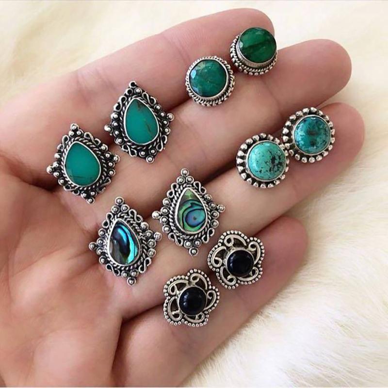 

5 pcs Jewelry Turquoise Bohemian Style Earrings Ear Stud