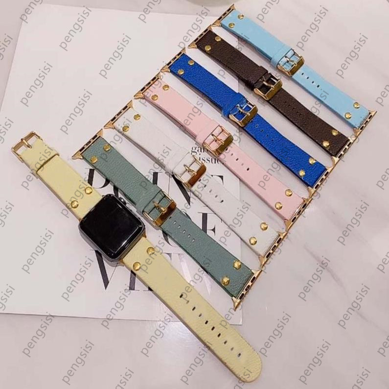 

Top Designer Fashion watchband For Apple Strap 42mm 38mm 40mm 44mm 41mm 45mm Iwatch 2 3 4 5 6 7 L Designers Watch band Letter Print Leather Bracelet Stripes Watchbands