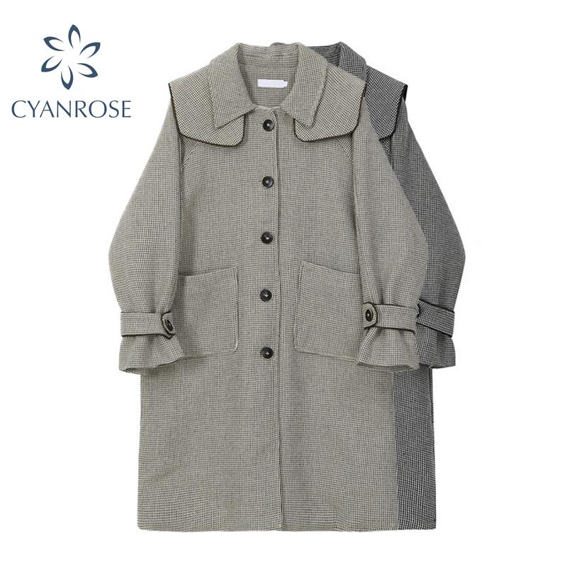 

2020 New Autumn Winter Cashmere Trench Jacket Women Casual Korean Thickness Warm Long Woolen Coat Button Pocket Jackets Outwear, Black