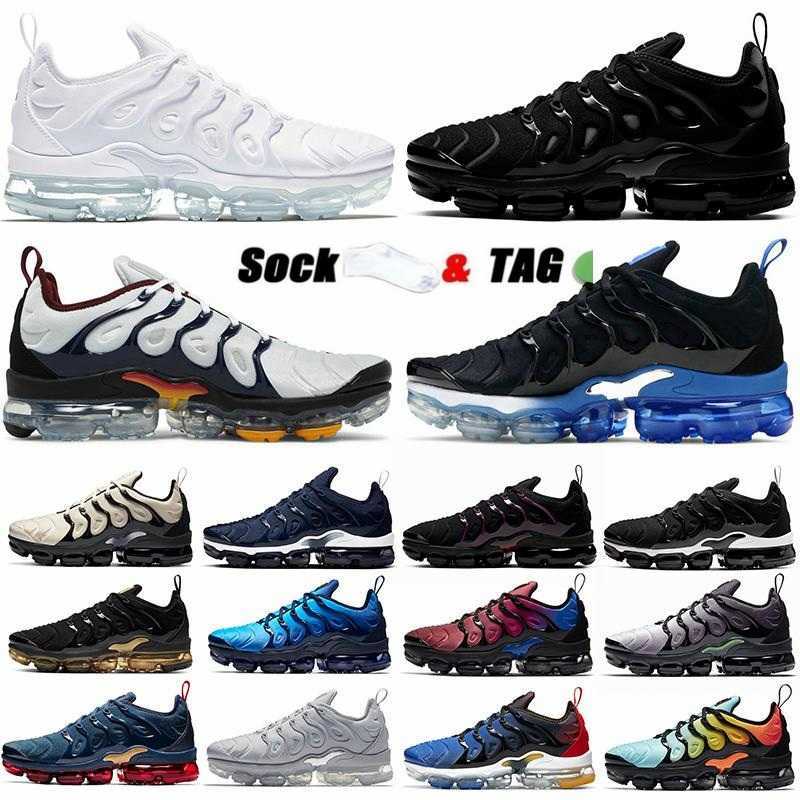 

Top Quality Men Women Running Shoes TN Plus Big Size 13 Triple Black White Magic Platinum Midnight Navy Blue Mens Trainers Sports Sneakers