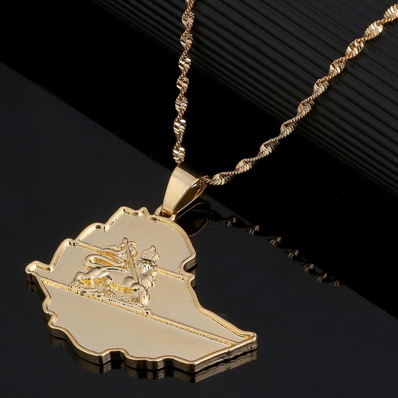 

Gold Color Ethiopian Flag Lion Map Pendant Necklace For Women Men Map Charm Jewelry