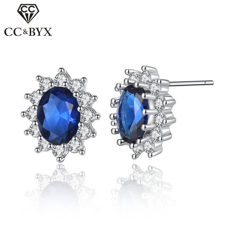 

Stud Earrings For Women Cubic Zirconia Trendy Luxury Jewelry Oval Stone Blue/Red Bridal Wedding Engagement Brincos CCE1500