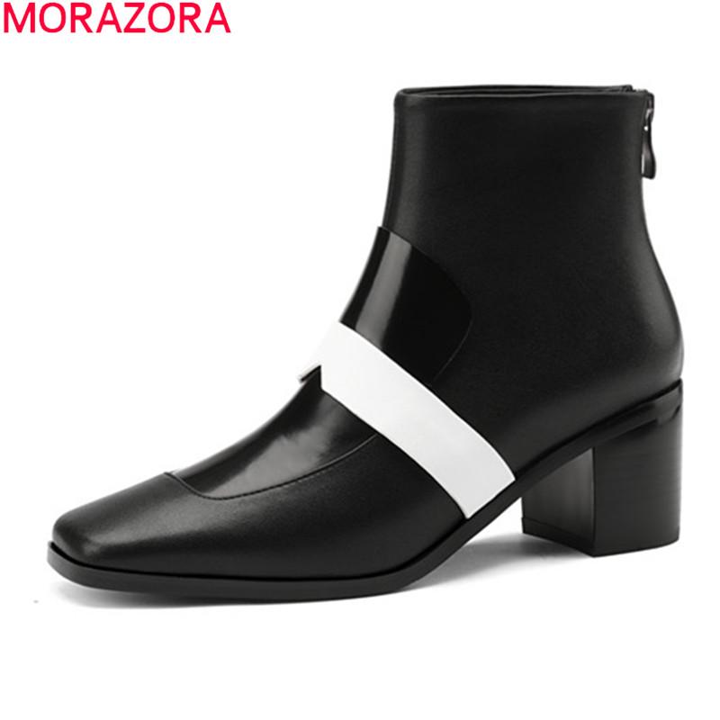 

MORAZORA 2020 New Brand fashion women boots genuine leather mixed colors ladies shoes autumn winter ankle boots black white