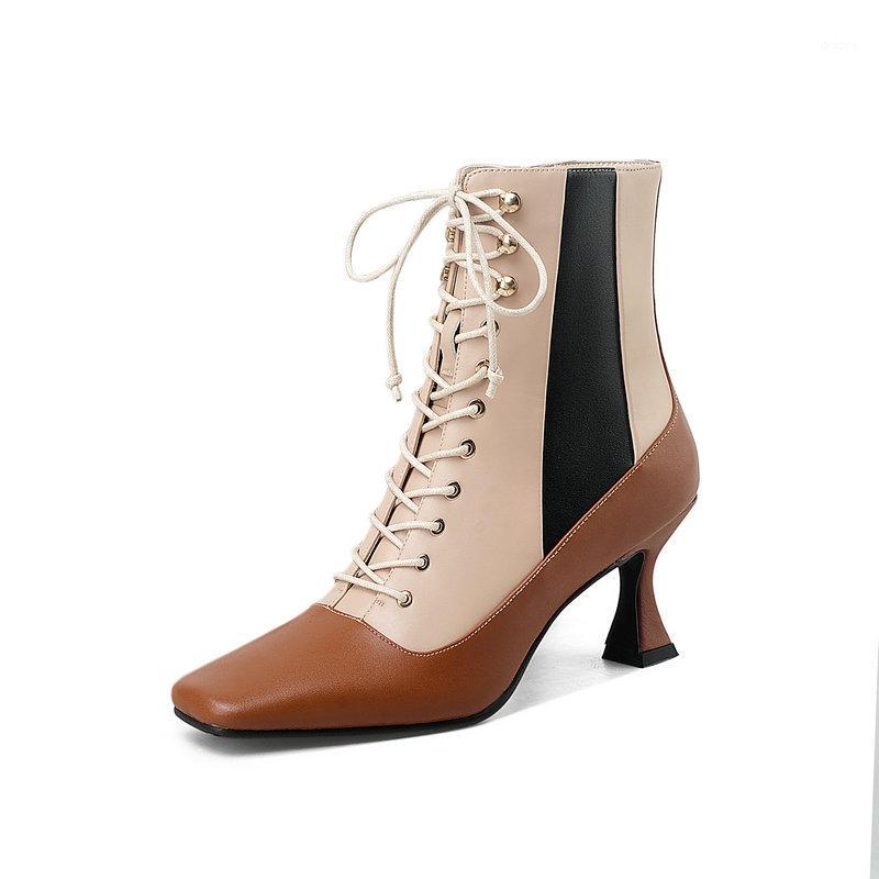 

mixed colors Cross Tied High Heels Boots Women Ankle Boots Fashion woman Night Club Office Lady Winter Shoes size 41 42 431, Black