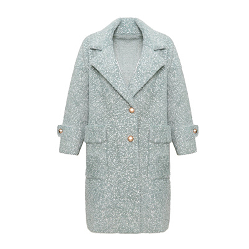 

Double-faced Imitation Engage Women's Model Long Leaf Coat Paragraph From Snowflake Dot Occasional Yarn Third Loose Goal L5bg FCG3, Black.