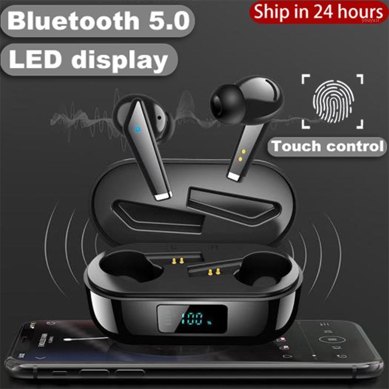 

New T3 Wireless Headphones Bluetooth Earphones Touch Control With LED Display Type-C Interface Sport Waterproof Headset Earbuds1, Black