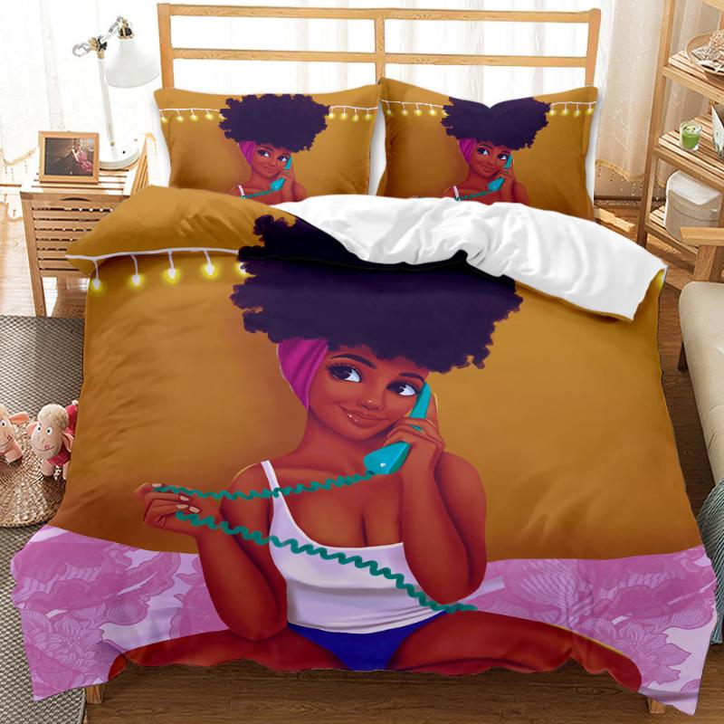 

Hip Hop Black Girls Duvet Cover 3pcs African Stylish Quilt Cover Bedding Set Queen King Comforter Single Double Bedclothes