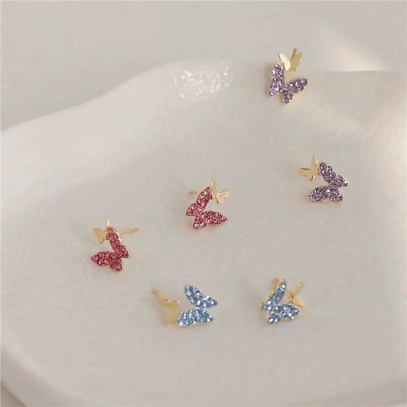 

Japanese&Korea Fashion Jewelry Crystal Butterfly Stud Earrings for Women Gift Elegant Cute Small Earrings