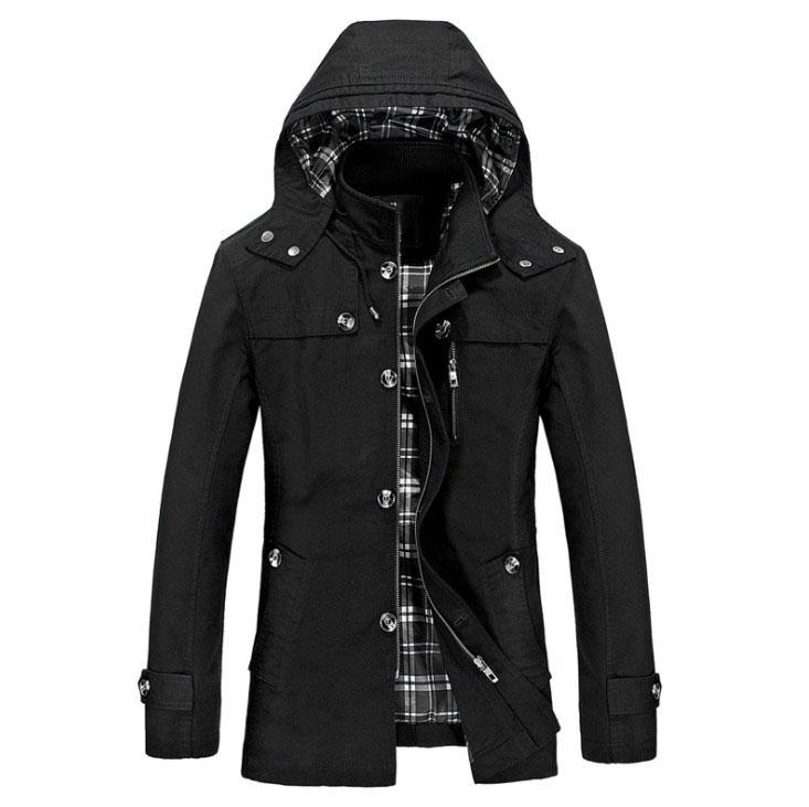 

Men's hooded jacket male slim long jacket Men's Overcoat Hoodie Tops Man Coat Spring autumn clothing jaqueta, Black