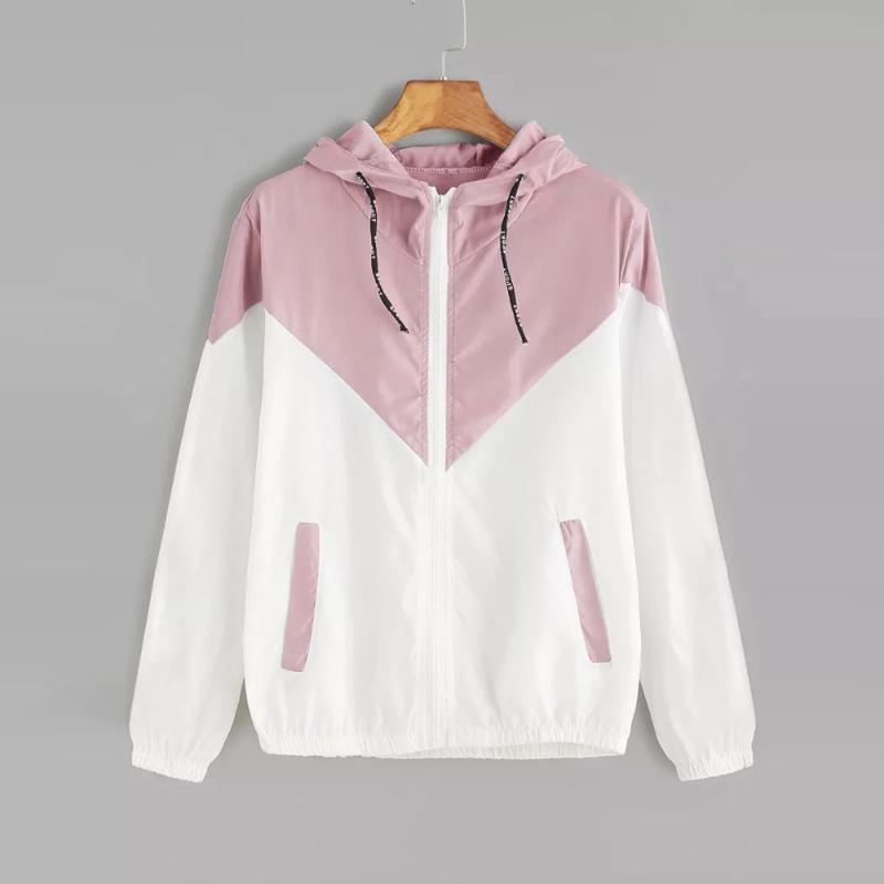 

Hooded Women Autumn Casual Patchwork Long Sleeve Thin Skinsuits Zipper Jackets Ladies Casual female jackets Coat Sweatshirt 2020, Sky blue