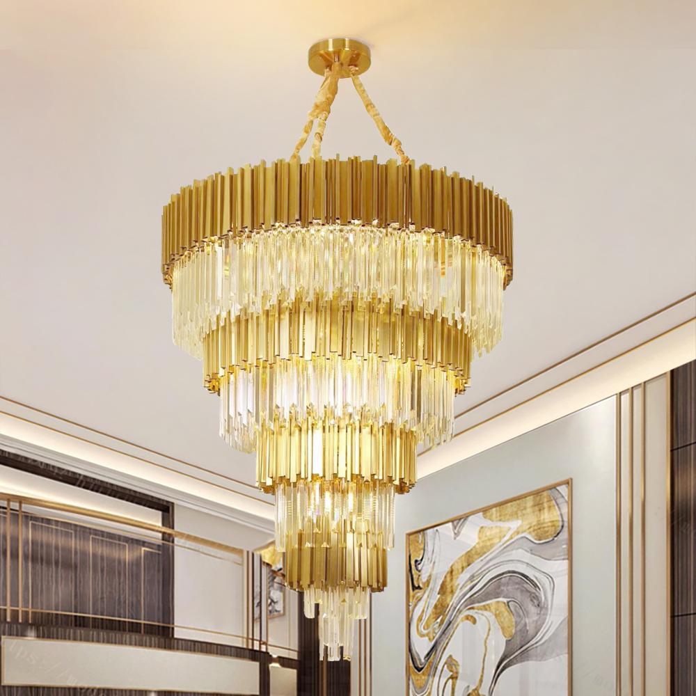 

Luxury modern crystal chandelier lamp for staircase large gold chain light fixture lobby villa led cristal home decor lighting