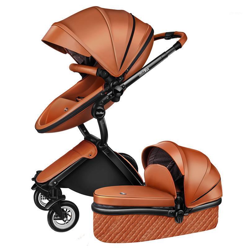 

Baby stroller 2 in 1, Luxury PU leather Newborn Carriage,High Quality Landscape two way trolley car, baby Pushchair shell pram1