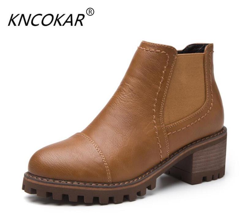 

KNCOKAR Winter 2020 new short boots fashion trend women's boots waterproof platform thick and low, Black