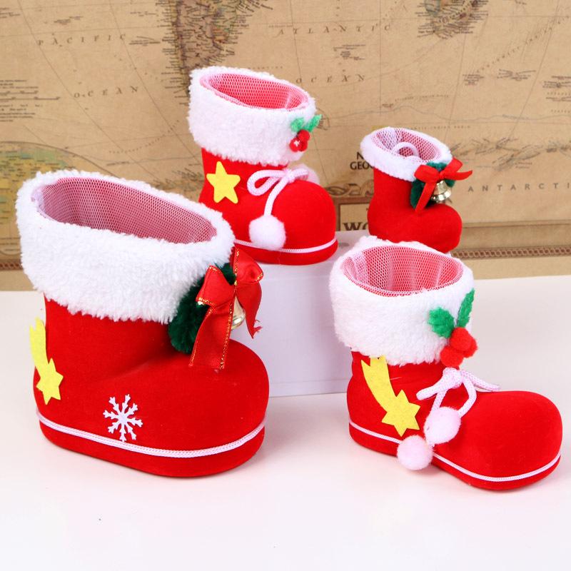 

4 Sizes Christmas Candy Boots Santa Claus Flocking Boots Stockings Decorative Candy Gift Box Home Decoration Supplies