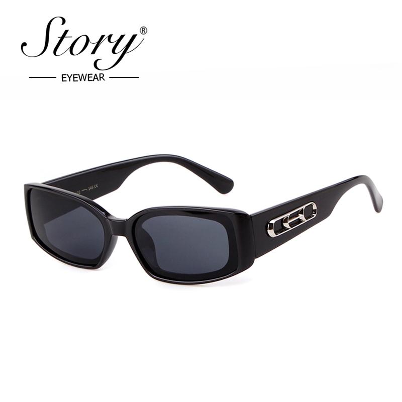 

STORY 2020 Vintage Rectangle Sunglasses Women Men Brand Designer Retro Small Frame Square Sun Glasses Black Shades 90S Eyewear