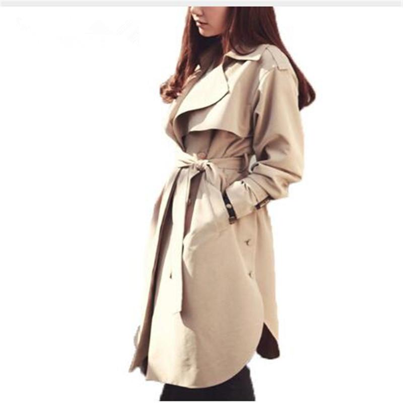 

2020 new spring autumn fashion Casual women' khaki Trench Coat long Outerwear loose clothes for lady with belt