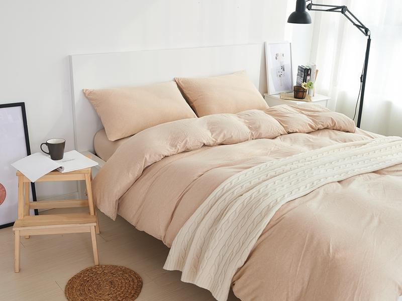 

Beige brown Bedding Set Cotton bed linen Fall 2020 Bed Set Solid color Duvet Cover/sheet/pillowcases /Queen/King Size, Colour 1