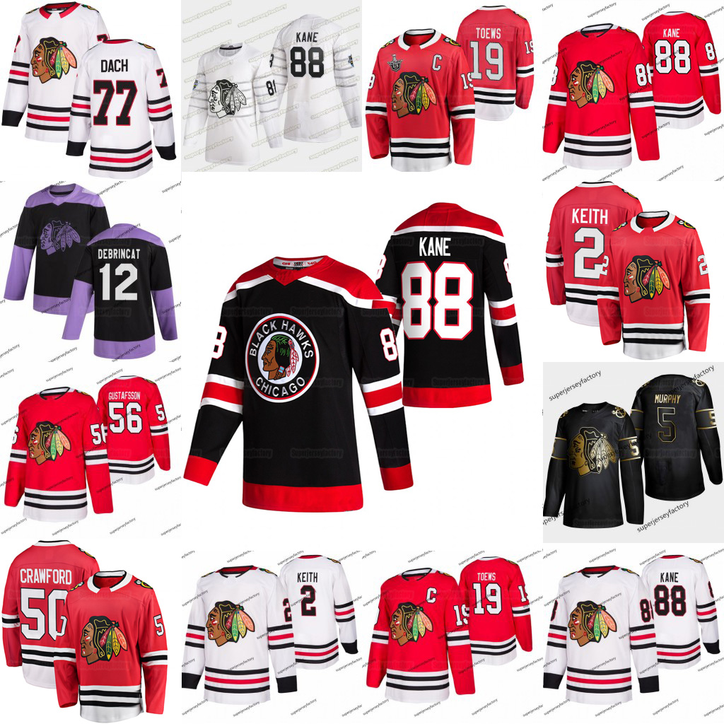 

88 Patrick Kane Chicago Blackhawks 2021 Reverse Retro Duncan Keith Jonathan Toews Connor Murphy Kirby Dach Alex DeBrincat Jersey, 2019 golden edition black men