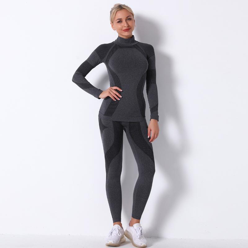 

2021 New Women 2pcs Seamless Yoga Set Sport Suit Gymwear Workout Clothes Long Sleeve Gym Top High Waist Leggings Fitness Wear, Blue