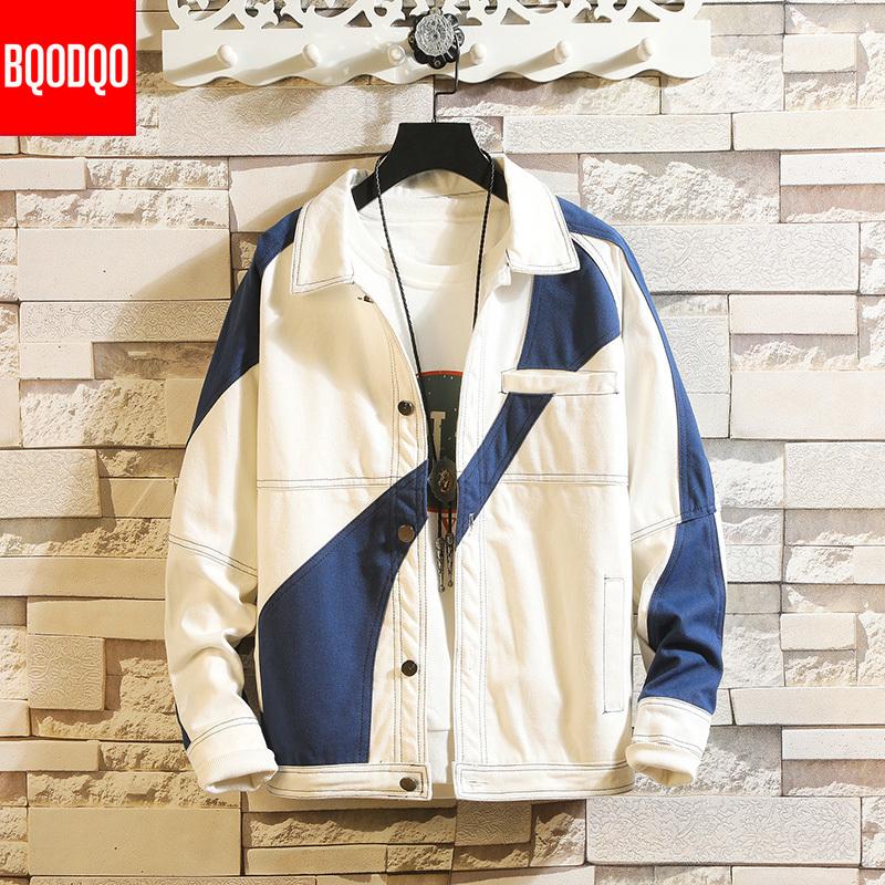 

BQODQO Patchwork Color Jacket For Men Autumn Fashion Streetwear Loose Jackets Coat Stylish White Lapel Trendy Men's Clothing NEW
