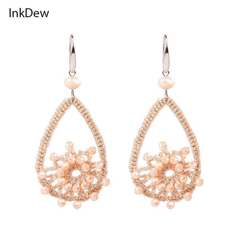 

INKDEW Braided Earrings Beaded Big Long Earrings Drop for Women Handmade Crystal Beads bohemian Statement