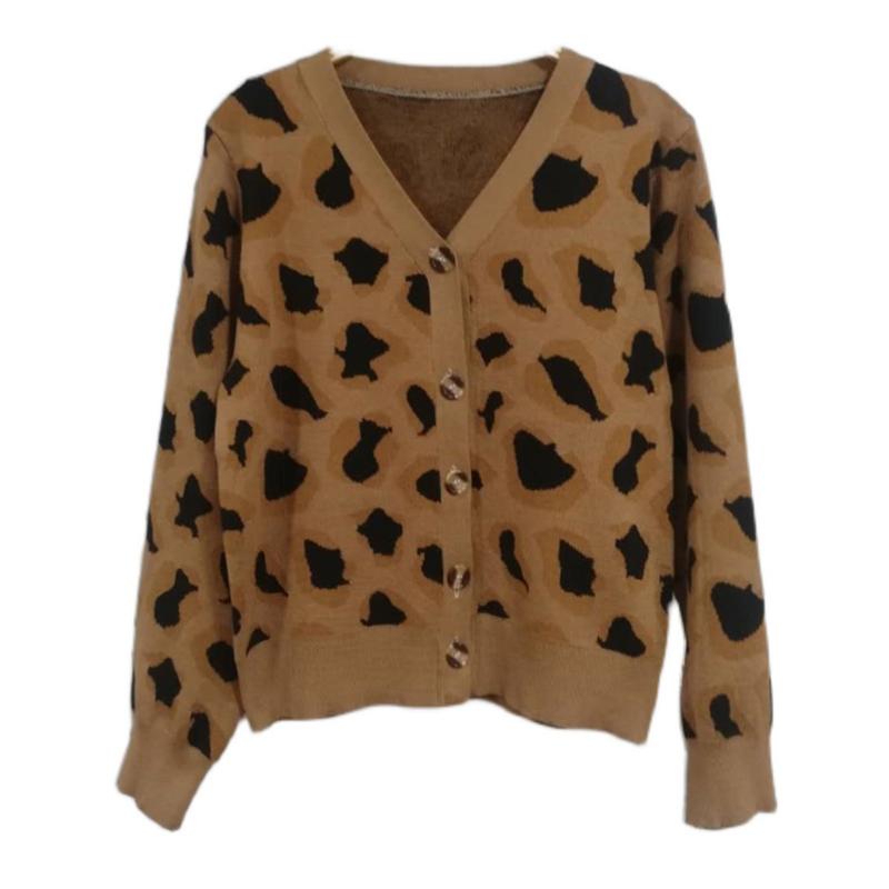 

PERHAPS U Women Sweater V Neck Long Sleeve Casual Loose Sweater Leopard Cardigan M0304, As pic