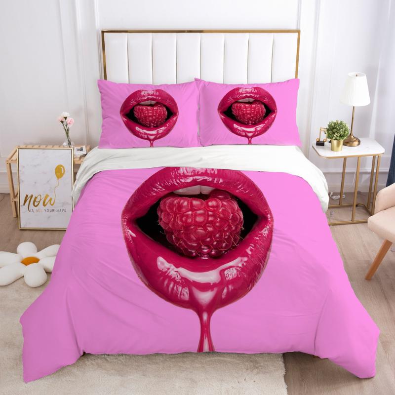 

3D Print Couple Sexy Hot Lip Bedding Sets Duvet Quilt Pillowcase Cover Breathable Soft Euro Bed Linen High Quality Home Textile, A1