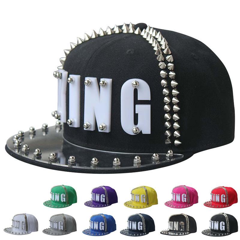 

hip hop flat-brimmed cap acrylic letter hip-hop hipster baseball cap pointed rivet outdoor street dance hat, Greenking