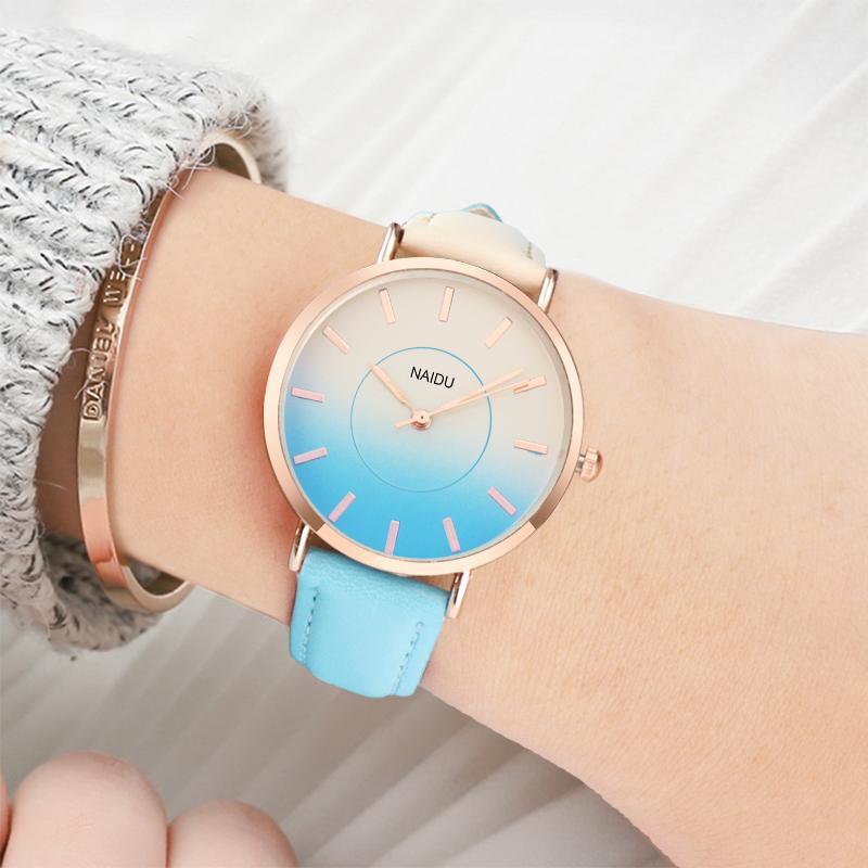 

DAIDU 2020 Women's New Fashion And Casual Watch Simple Sky Blue Stainless Steel Leather Band Sport Ladies Clock1