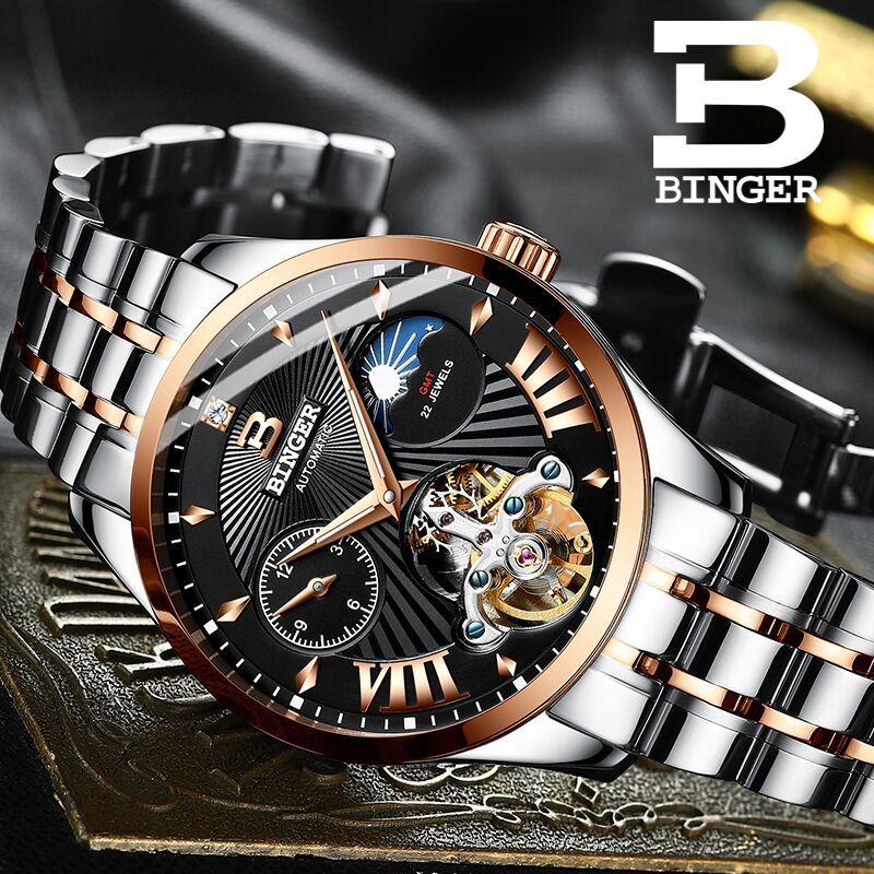 

Switzerland Watch Men Binger Automatic Mechanical Men Watches Sapphire GMT Wrist Watch Waterproof B-1186-15, Item 3