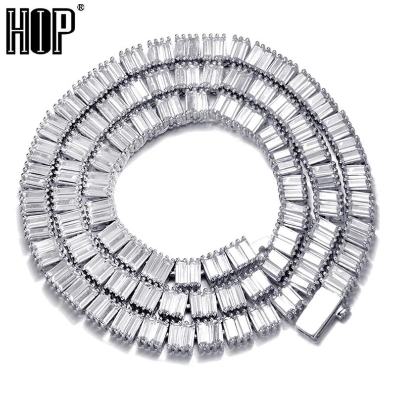 

Hip Hop 4MM Cuban Square Baguette CZ Tennis Chain Bling Iced Out Copper + Cubic Zirconia Necklace For Men Women Jewelry