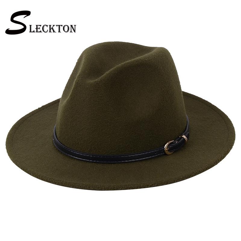 

SLECKTON Fashion Fedoras Hats for Women Casual Girl Panama Jazz Cap Ladies Woolen Top Hat Men Bowler Hats Unisex Gorras S1068, Black