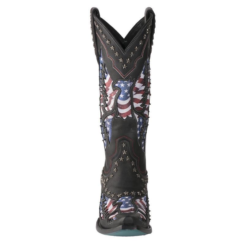 

Women Mid Calf Boots Autumn Rivetswoman Shoes Winter Lace Up Vintage Flat Boots Sexy Printing Genuine Leather Retro Botas Mujer, Black