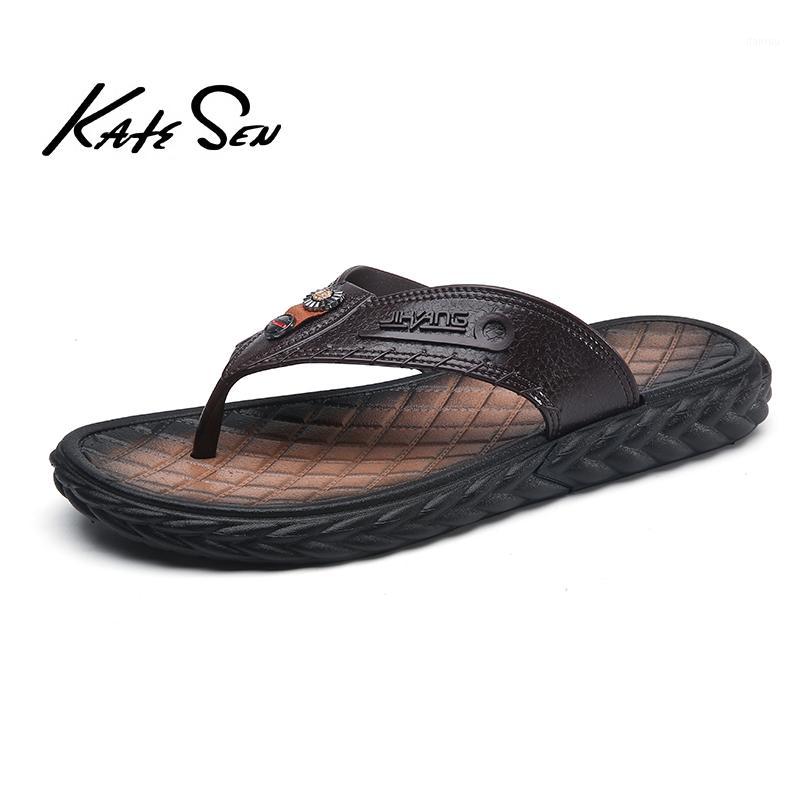 

Men's Sandals Summer Shoes Outdoor Beach Genuine Leather Flip Flops Men Slippers Moccasins Casual Shoes Sports Thick Sole1, Black flip flops