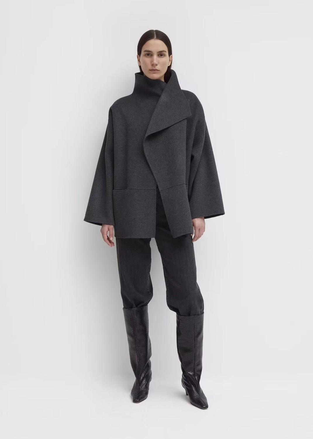 

Totem* Wool Coat Short Cardigan Cassic ANNECY series Silhouette Side Slit Lapel ShortCoat For Women Big Size New Arrival Spring LJ201109, Camel