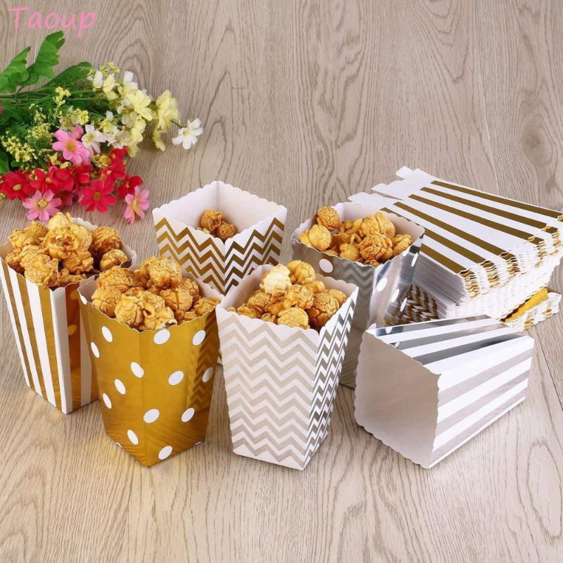 

Taoup 6pcs Gold Stripe Wave Popcorn Box Happy Birthday Party Decors Kids Snack Paper Candy Box Festival Party Supplies Wedding