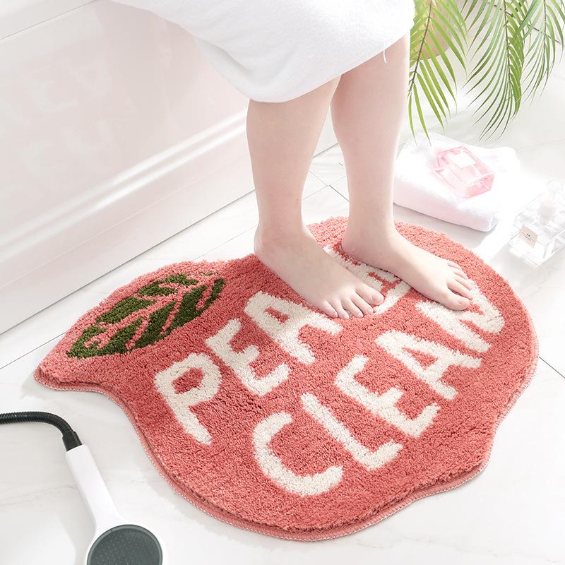 

Bathroom Household Floor Mat Anti-Slip Soft Water Absorption Cover for Home Bathing Room Doorway Cute Peach Shape Bath Mat New