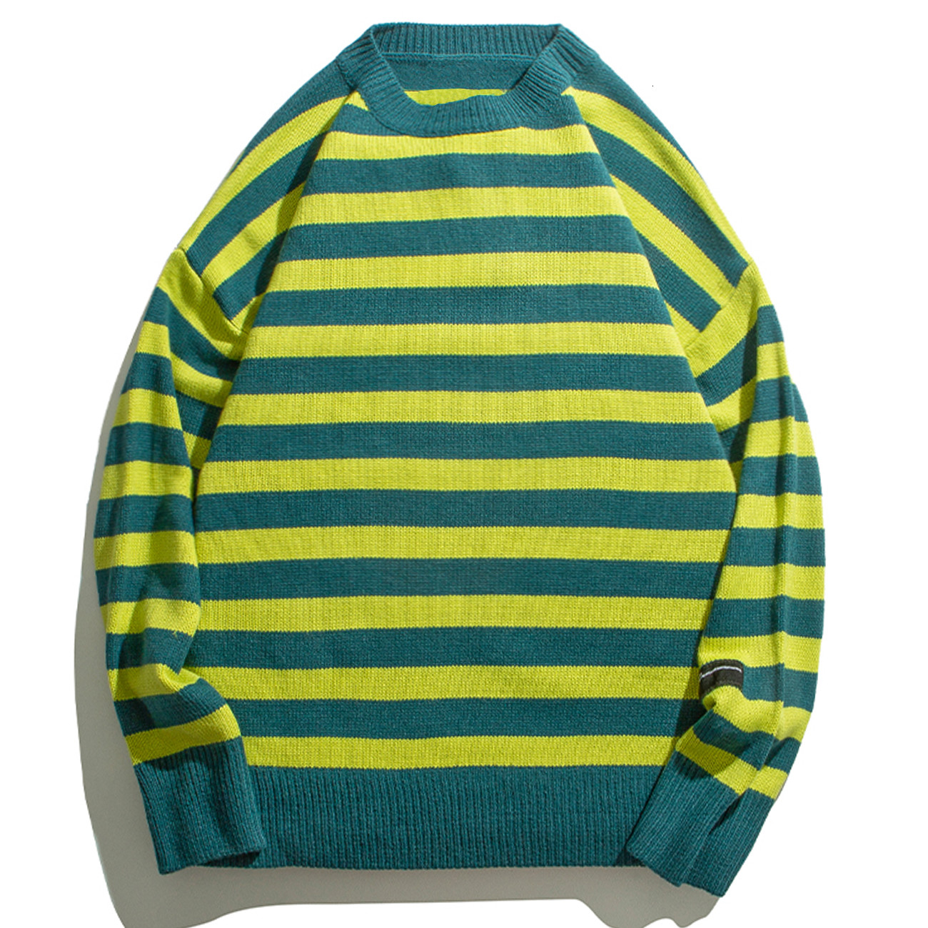 

2021 New Vintage Retro Striped Knitted Mens Streetwear Sweater Oversize Autumn Loose Harajuku Men Clothing Hip Hop Pullover Jclr, Green
