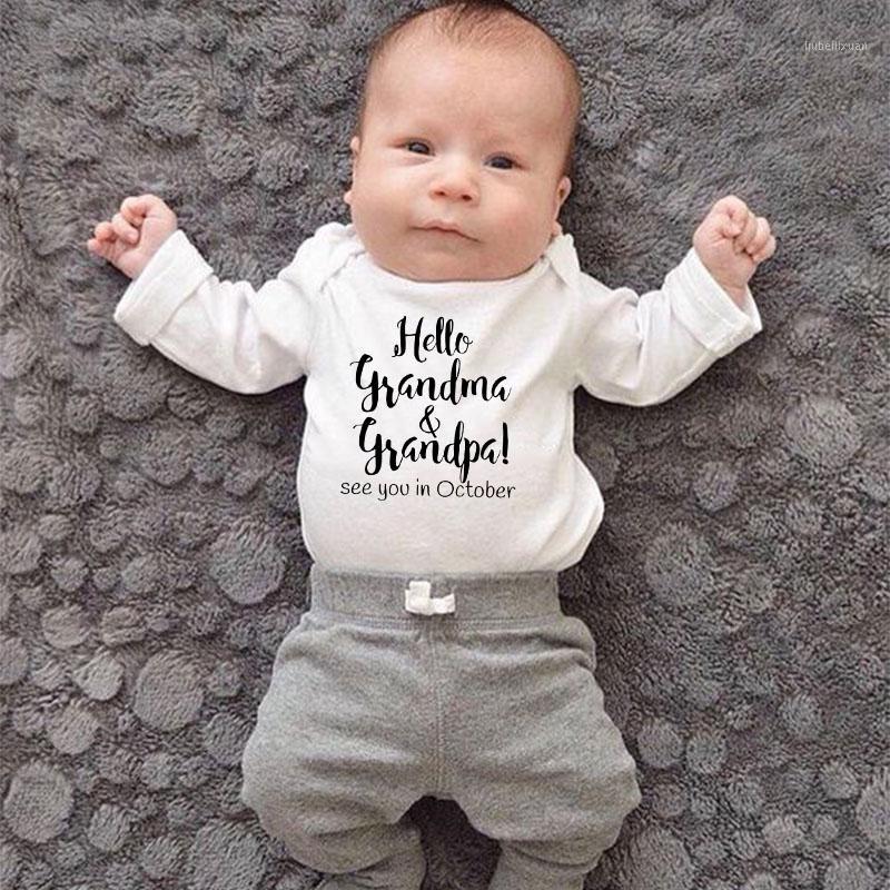 

Hello Grandma and Grandpa See You In October Baby Clothes Baby Romper Newborn Toddler Infant Boy Girl Letter Print Jumpsuit1, Null-lrpwh-