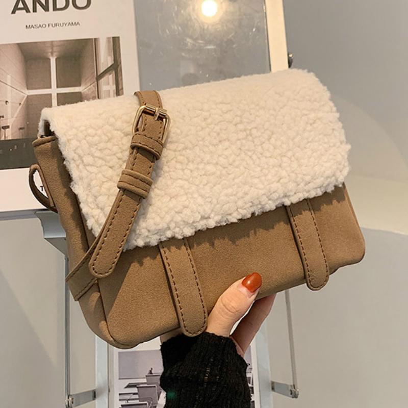 

Elegant Female Square Tote bag 2020 Fashion New High quality Soft Plush Women's Designer Handbag Chain Shoulder Messenger Bag, Black