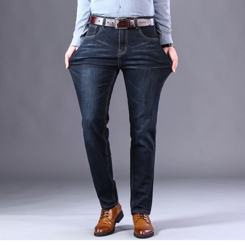 

2021 New Men's Stretch Regular Fit Jeans Business Casual Classic Style Fashion Denim Trousers Male Black Blue Gray Pants