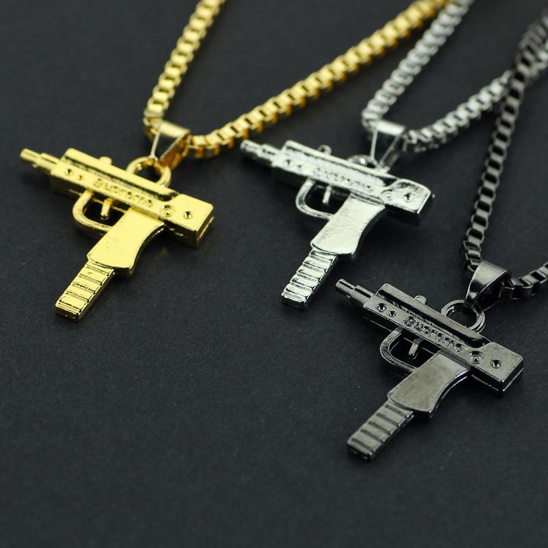 

2020 new models Hip Hop UZI Kolye GUN Shape Pendant Necklace Gold/Black Color Army Style Male Chain Men Necklaces Jewelry