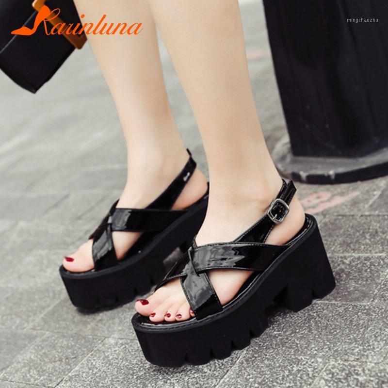 

Karin 2020 New Fashion Platform Buckle Strap Summer Sandals Woman Shoes High Heels Concise Gladiator Sandals Female1, Black