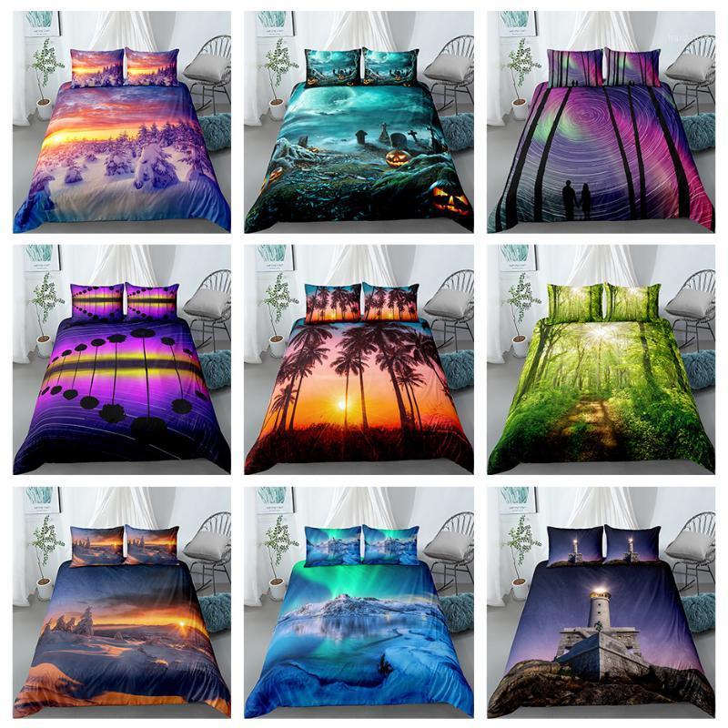 

3D Landscape Bedding Set Printed Scenic Tree Sun Duvet Cover Pillowcases for Home Bedroom  Queen King Size1, Bsz1445