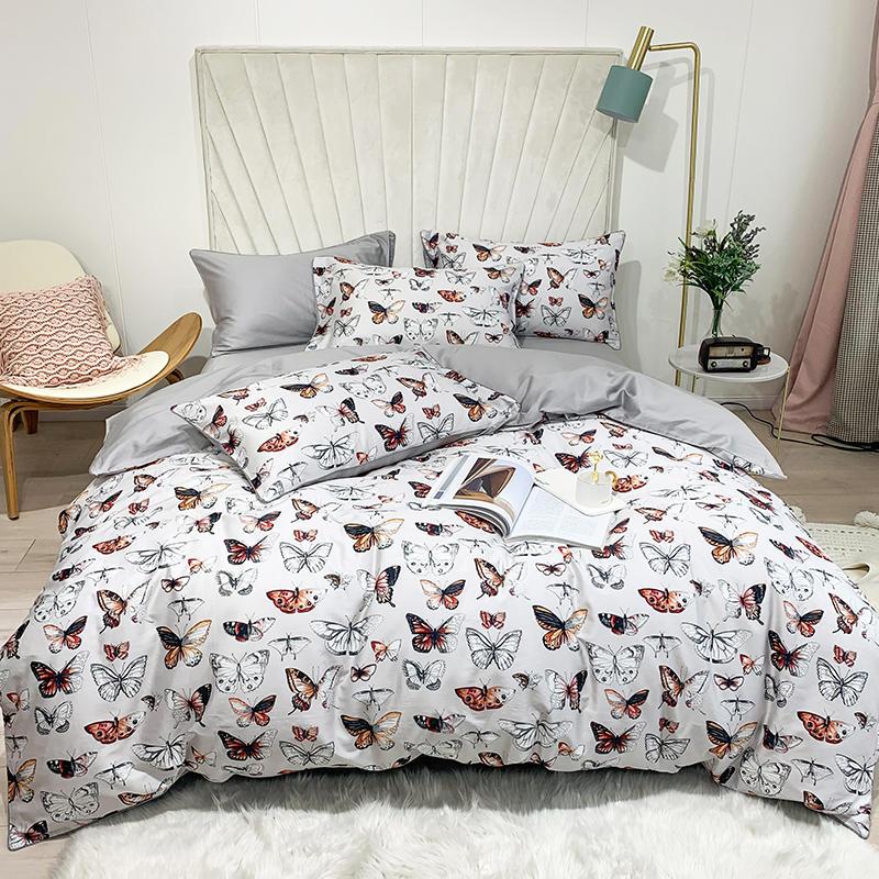 

Butterfly HD Printing Soft Egypt Cotton Bedding Set Duvet Cover Bed Sheet Linen Pillowcases Simple Bedclothes King Queen Size