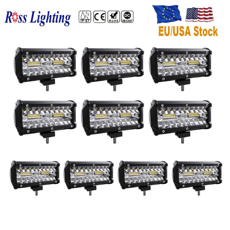 

10pcs Triple Row Offroad Light Bar 7inch Spot Flood Combo 120W LED Bar for Truck Tractor Boat 4x4 Driving Light SUV 12V 24V