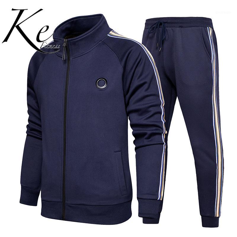 

KE Sports Suit Two-piece pants + Jacket Autumn Men' polyester white blue black Fashion Casual sports set men tracksuit men1, Blanco