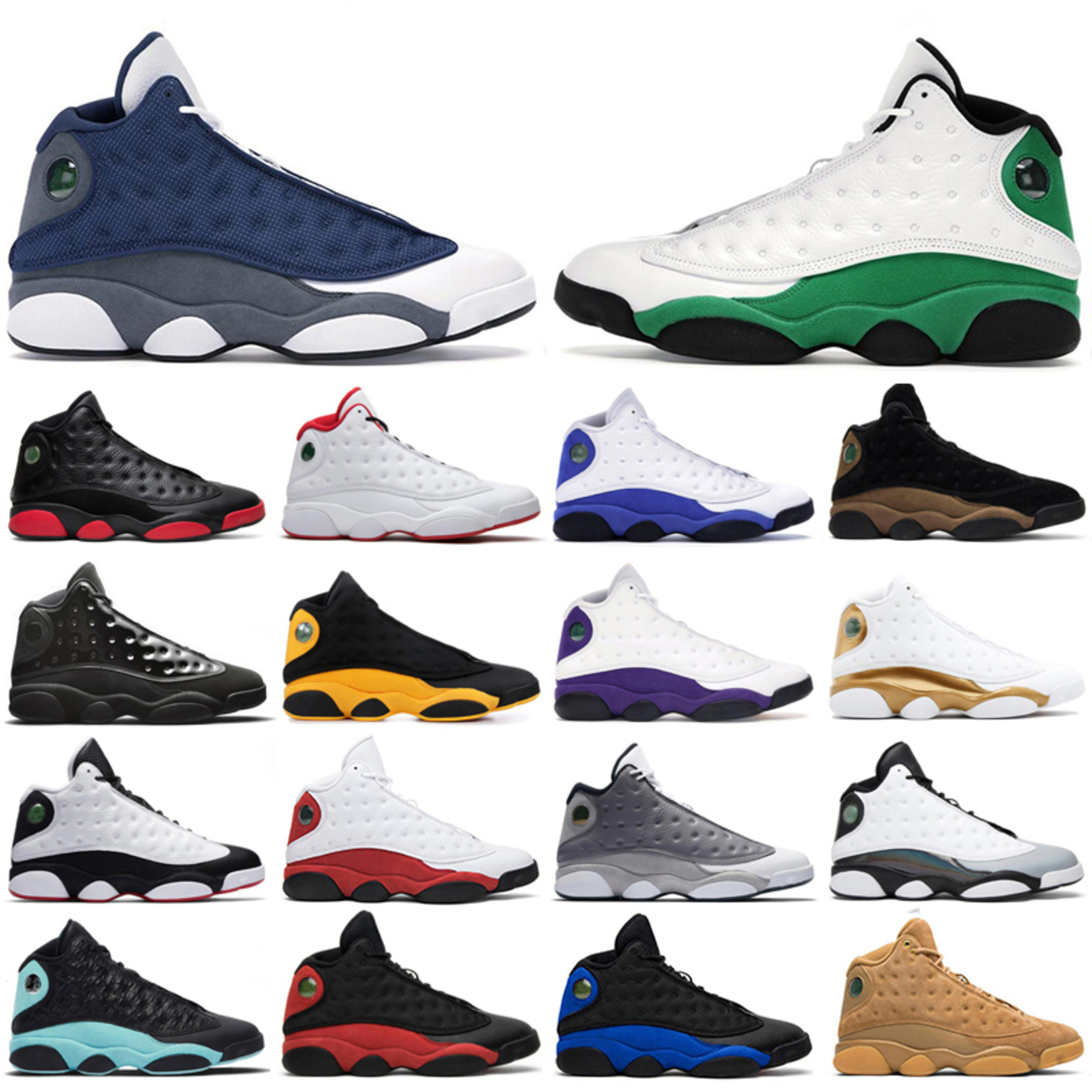 

New Mens basketball shoes 13s jumpman 13 Lucky Green Flint Hyper Royal History of flight Court Purple Wheat Playground men sports sneakers, Dirty bred