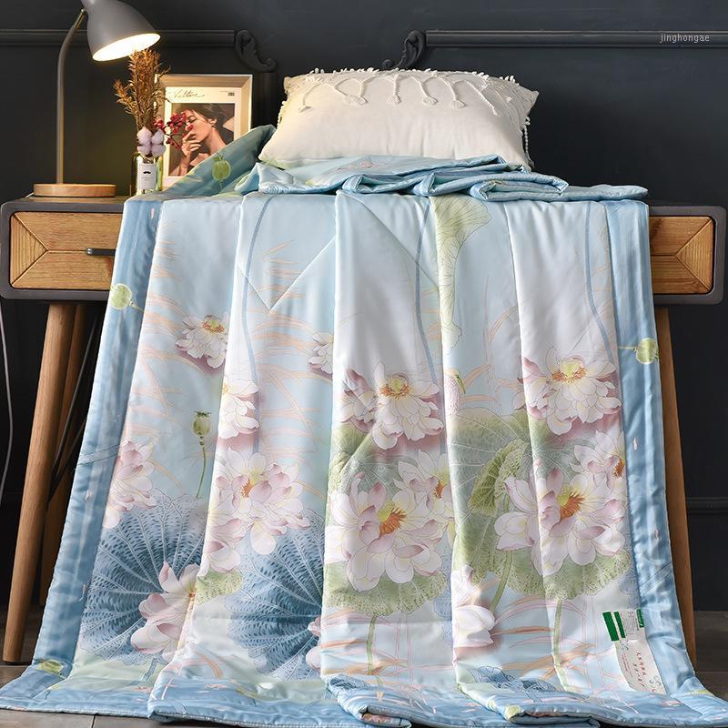

High Quality Ice Silk Summer Quilt Smooth Blanket Comforter Bed Cover Quilting Suitable for Adult No Pillowcase Washable1, Lavender